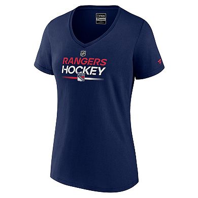 Women's Fanatics Branded Navy New York Rangers Authentic Pro Wordmark V-Neck T-Shirt