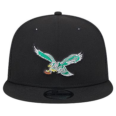 Men's New Era Black Philadelphia Eagles Main Trucker 9FIFTY Snapback Hat