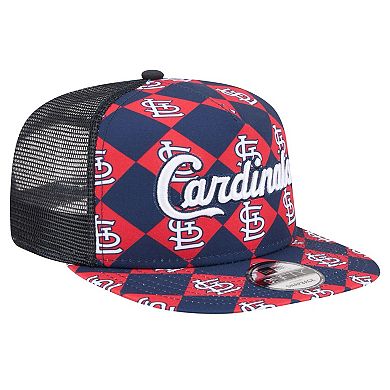 Men's New Era Navy St. Louis Cardinals Seeing Diamonds A-Frame Trucker 9FIFTY Snapback Hat