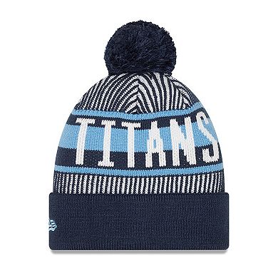 Youth New Era Navy Tennessee Titans Striped Cuffed Knit Hat with Pom