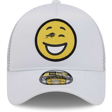 Men's New Era White Buffalo Bills Happy A-Frame Trucker 9FORTY Snapback Hat