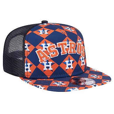 Men's New Era Navy Houston Astros Seeing Diamonds A-Frame Trucker 9FIFTY Snapback Hat
