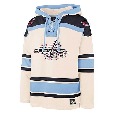 Men's '47 Cream Washington Capitals Cherry Blossom Lacer Pullover Hoodie