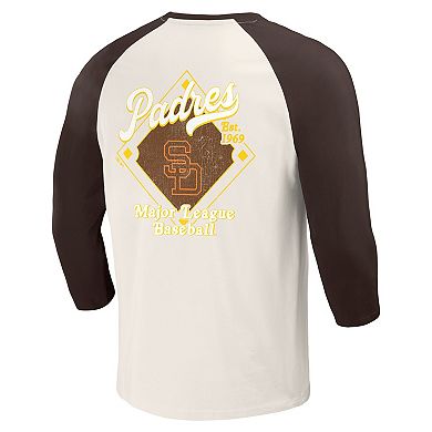 Men's Darius Rucker Collection by Fanatics Brown/White San Diego Padres Cooperstown Collection Raglan 3/4-Sleeve T-Shirt