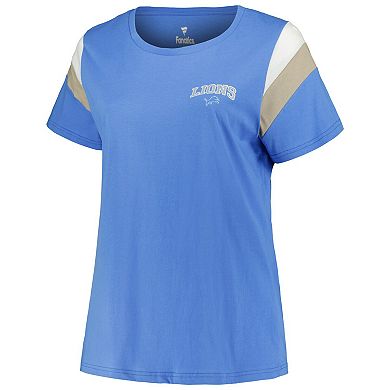 Women's Fanatics Branded Aidan Hutchinson Blue Detroit Lions Plus Size Sleeve Stripe Name & Number T-Shirt