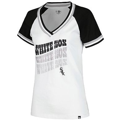 Women's New Era White Chicago White Sox Jersey Double Binding Raglan V-Neck T-Shirt