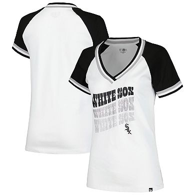 Women's New Era White Chicago White Sox Jersey Double Binding Raglan V-Neck T-Shirt
