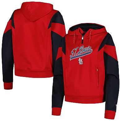 Women's New Era Red St. Louis Cardinals Color Block Fleece Quarter-Zip Hoodie
