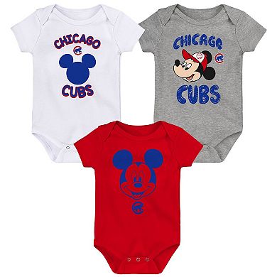 Newborn & Infant Mickey Mouse Chicago Cubs Three-Pack Winning Team Bodysuit Set