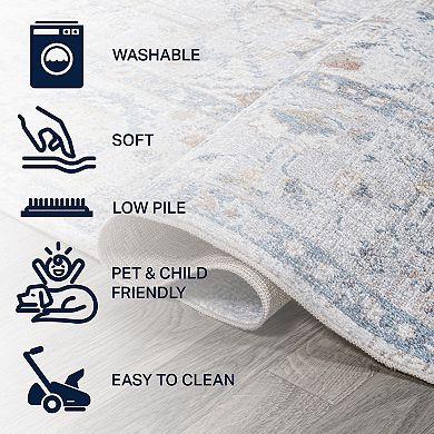 Brandy Rustic Border Low-pile Machine-washable Area Rug