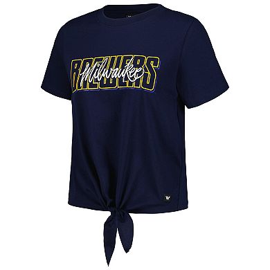 Women's The Wild Collective Navy Milwaukee Brewers Twist Front T-Shirt