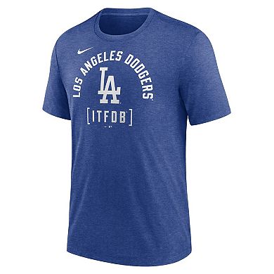 Men's Nike Heather Royal Los Angeles Dodgers Swing Big Tri-Blend T-Shirt