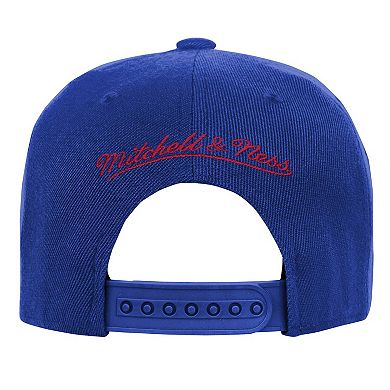 Youth Mitchell & Ness White/Royal Philadelphia 76ers Retro Sport Color Block Script Snapback Hat