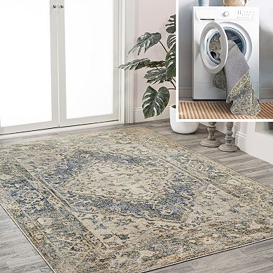 Pavel Distressed Medallion Low-pile Machine-washable Area Rug