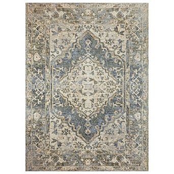 Pavel Distressed Medallion Low-pile Machine-washable Area Rug