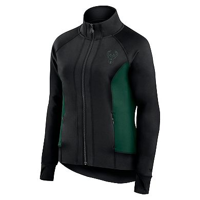 Women's Fanatics Signature Black Milwaukee Bucks Studio Fitted Full-Zip Gym Track Jacket