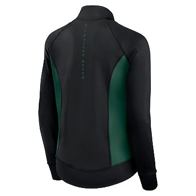 Women's Fanatics Signature Black Milwaukee Bucks Studio Fitted Full-Zip Gym Track Jacket