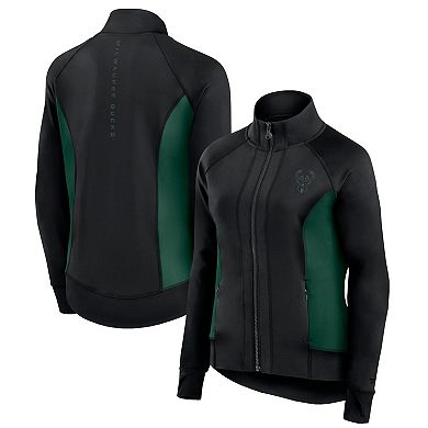 Women's Fanatics Signature Black Milwaukee Bucks Studio Fitted Full-Zip Gym Track Jacket