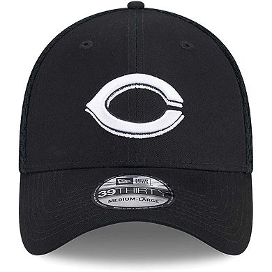Men's New Era Cincinnati Reds Evergreen Black & White Neo 39THIRTY Flex Hat