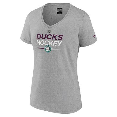 Women's Fanatics Branded Heather Gray Anaheim Ducks Authentic Pro Wordmark V-Neck T-Shirt