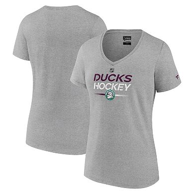Women's Fanatics Branded Heather Gray Anaheim Ducks Authentic Pro Wordmark V-Neck T-Shirt