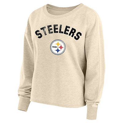Women s Fanatics Branded T.J. Watt Oatmeal Pittsburgh Steelers Plus Size Name Number Crew Pullover Sweatshirt