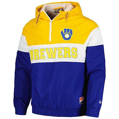 Men's New Era Royal Milwaukee Brewers Ripstop Raglan Quarter-Zip Hoodie Windbreaker Jacket