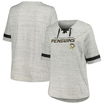 Women's Fanatics Branded Heather Gray Pittsburgh Penguins Plus Size Lace-Up T-Shirt