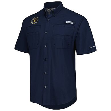 Men's Columbia Navy Milwaukee Brewers Tamiami Omni-Shade Button-Down Shirt