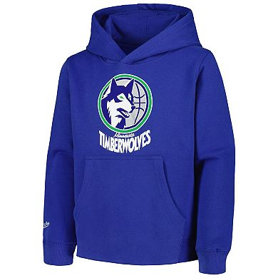 Youth Mitchell & Ness Blue Minnesota Timberwolves Hardwood Classics Retro Logo Pullover Hoodie