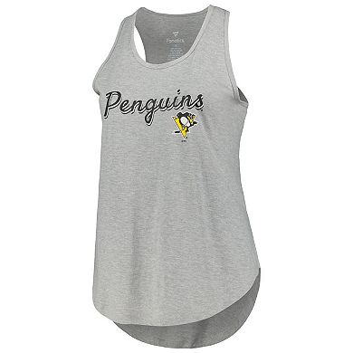 Women's Fanatics Branded Heather Gray Pittsburgh Penguins Plus Size Racerback Tank Top