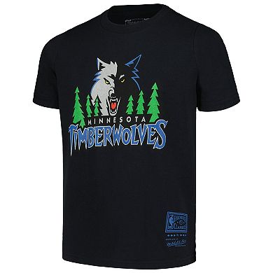 Youth Mitchell & Ness Black Minnesota Timberwolves Hardwood Classics Retro Logo T-Shirt