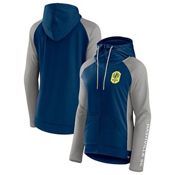 Women's Fanatics Branded Navy/Gray Nashville SC Iconic Raglan Full-Zip Hoodie Jacket