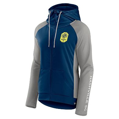 Women's Fanatics Navy/Gray Nashville SC Iconic Raglan Full-Zip Hoodie Jacket