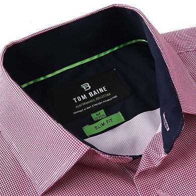 Tom Baine Slim Fit Performance Long Sleeve Mini Plaid Button Down