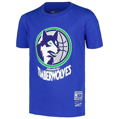 Youth Mitchell & Ness Blue Minnesota Timberwolves Hardwood Classics Retro Logo T-Shirt