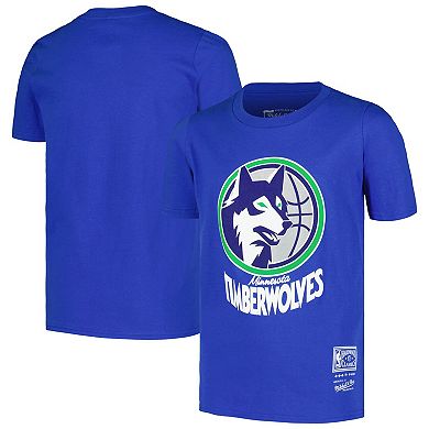 Youth Mitchell & Ness Blue Minnesota Timberwolves Hardwood Classics Retro Logo T-Shirt