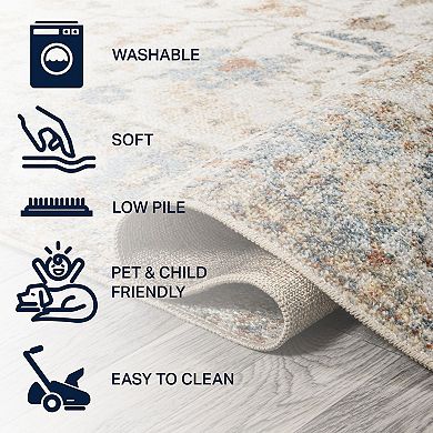 Hiero Persian Border Low-pile Machine-washable Area Rug