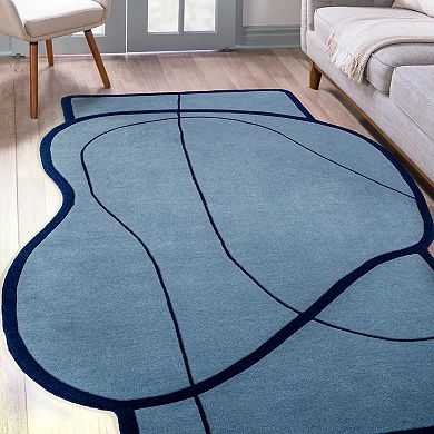Mosaic Coastal Geometric Border Handwoven Wool Area Rug