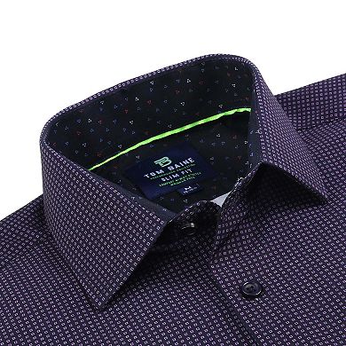 Tom Baine Slim Fit Performance Long Sleeve Geometric Button Down