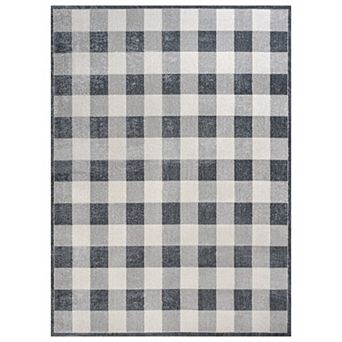 Gingham Gradient Plaid Cottage Machine-washable Area Rug