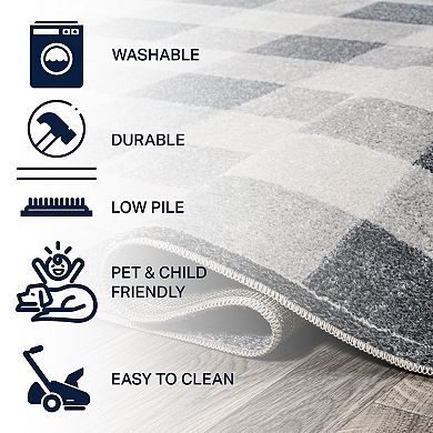Gingham Gradient Plaid Cottage Machine-washable Area Rug