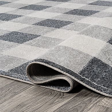 Gingham Gradient Plaid Cottage Machine-washable Area Rug