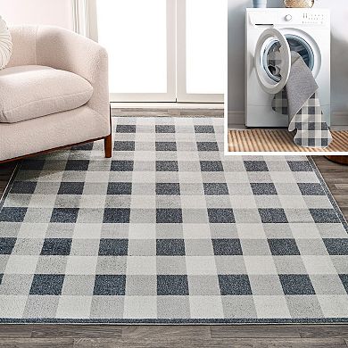 Gingham Gradient Plaid Cottage Machine-washable Area Rug