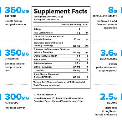 Natural Preworkout Energy Supplement With Caffeine - Fruit Punch, 10 Servings