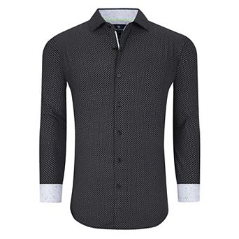 Tom Baine Slim Fit Performance Long Sleeve Geometric Button Down