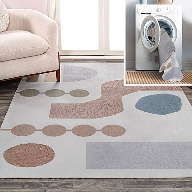 Riley Abstract Coastal Contemporary Machine-washable Area Rug