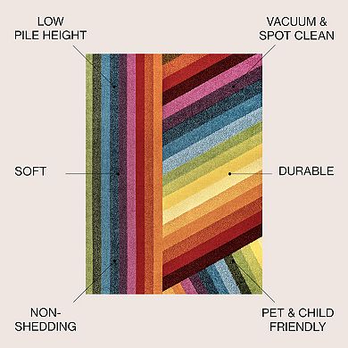 Retro Rainbow Contemporary Stripe Area Rug