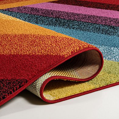 Retro Rainbow Contemporary Stripe Area Rug