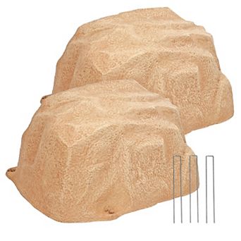 Sunnydaze Outdoor Polyresin Landscape Rock Septic Cover with Stakes - 2-Pack